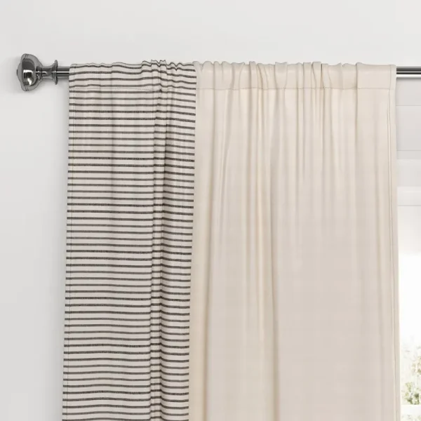 Threshold Blackout Woven Stripe Border Window Curtain Panel - Black - 50 x 84 in