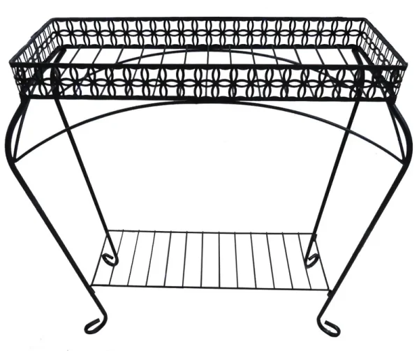 Allen + Roth 27.3-in Black Outdoor Rectangular Steel Plant Stand