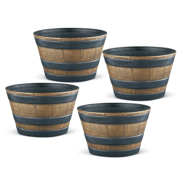 Collections Etc Plastic Garden Barrel Planters, Set of 4