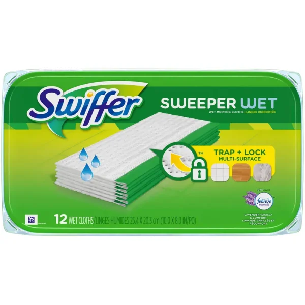 Swiffer Sweeper Wet Mopping Cloths with Febreze Lavender Vanilla & Comfort Scent 12 ct Tub