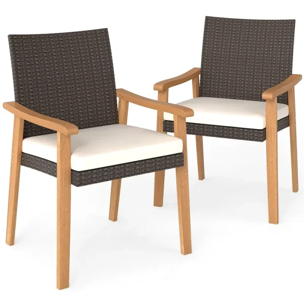 Tangkula Patio Wicker Dining Chair Set of 2/4 for Deck Garden Poolside Backyard