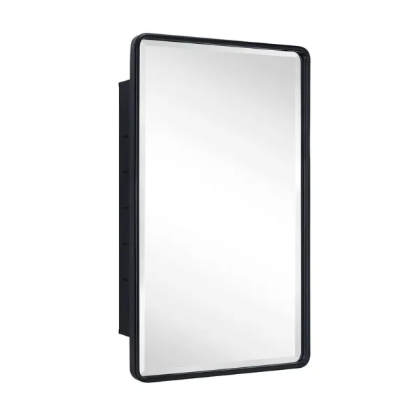 17 Stories 6FDB90DF479C48A9808F6E29FC92C4F4 Farmhouse Recessed Metal Bathroom Medicine Cabinets with Mirror with Adjustable Tempered Glass Shelves
