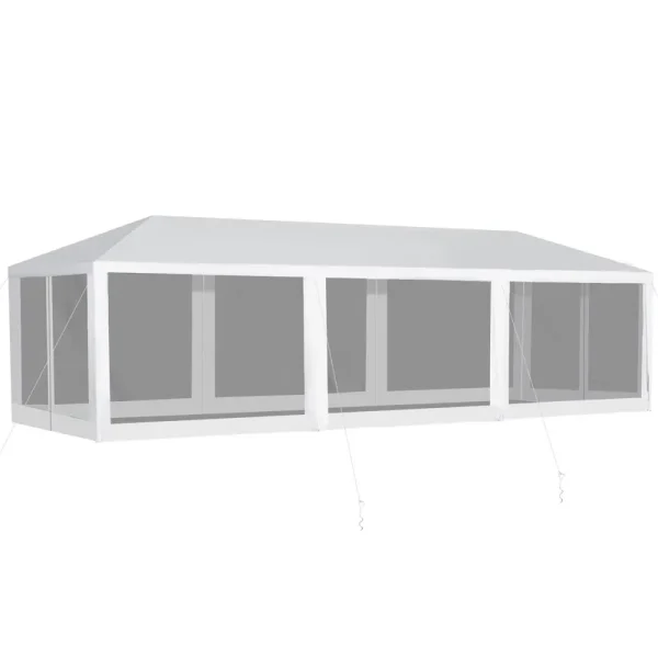 Outsunny 10' x 30' Party Tent, Camping Shelter Gazebo with Removable Mesh Side Walls - White
