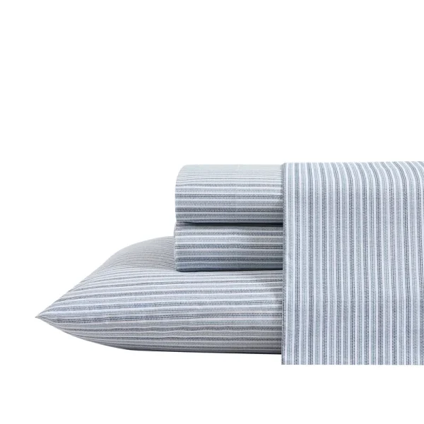 Eddie Bauer Ticking Stripe Navy Cotton Percale Twin Sheet Set