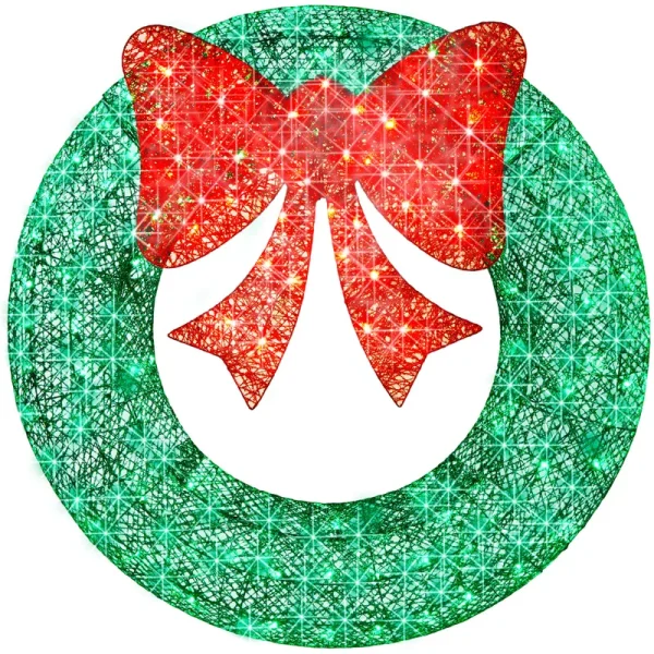 Best Choice Products SKY6244 48in Pre-Lit Outdoor Christmas Wreath, LED Metal Holiday Decor w/ 140 Lights, Bow - Green/Red