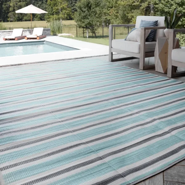 Lalune Beach Stripe Indoor/Outdoor Area Rug - Sky/Gray - 5' x 6'11''