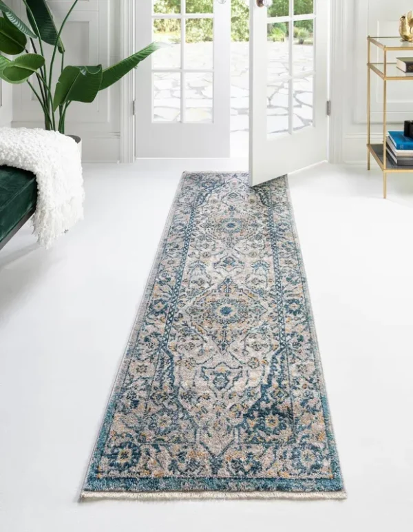 Lola 16 ft Runner Gray Bohemian, Floral Area Rug