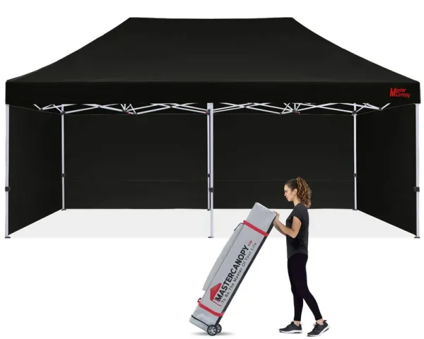 MASTERCANOPY Heavy Duty Pop-Up Canopy Tent with Sidewalls (10x20,Black)