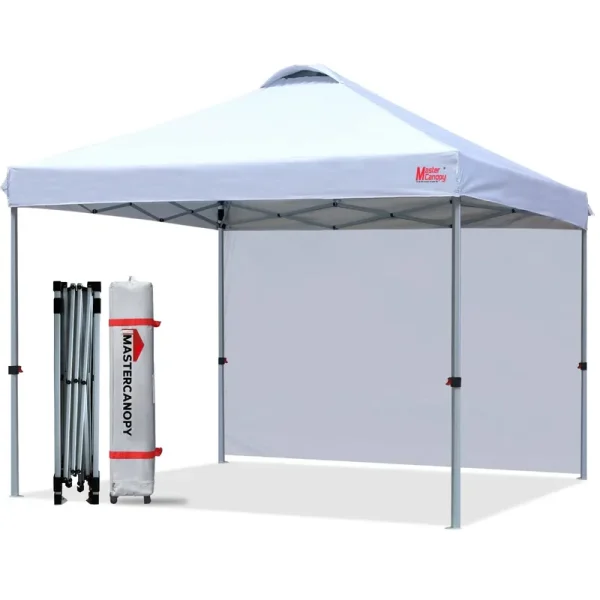 MASTERCANOPY 10' x 10' Easy Pop Up Canopy Instant Shelter with 1 Sidewall, White
