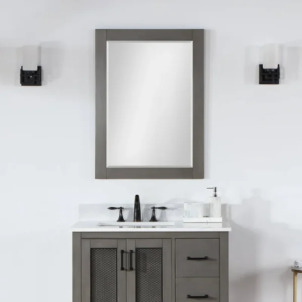 Ivy 28" Rectangular Bathroom Wood Framed Wall Mirror in Gray Pine