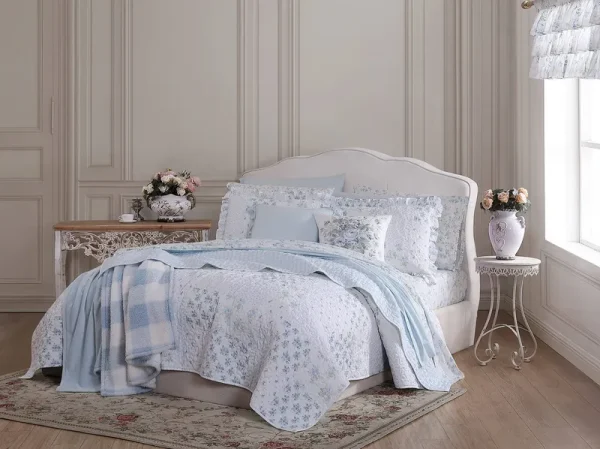 Shabby Chic Madison Quilt Set, Blue, Full/Queen, Cotton, Floral Pattern