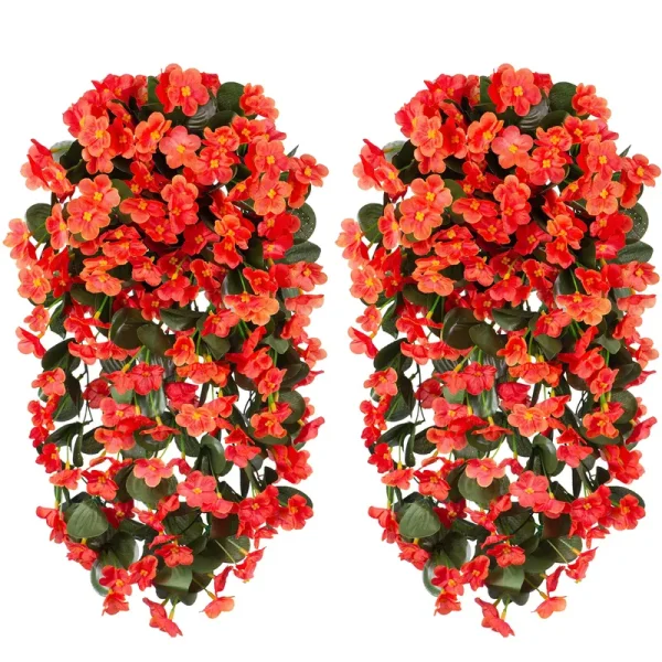 Artificial Fake Hanging Flowers Plants for Outdoor Orange Faux Silk UV Resistant Orchid Vine Bouquet Bundles for Home Outside Garden Wedding Party