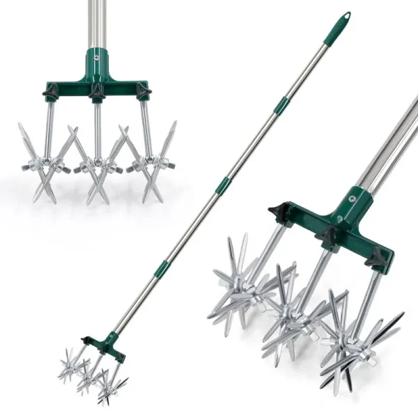 Altdorff Rotary Cultivator Set, 25"-63" Adjustable Gardening Rotary Tiller and Hand-Held Garden Cultivator Swith Aluminum Detachable Tines, Reseeding