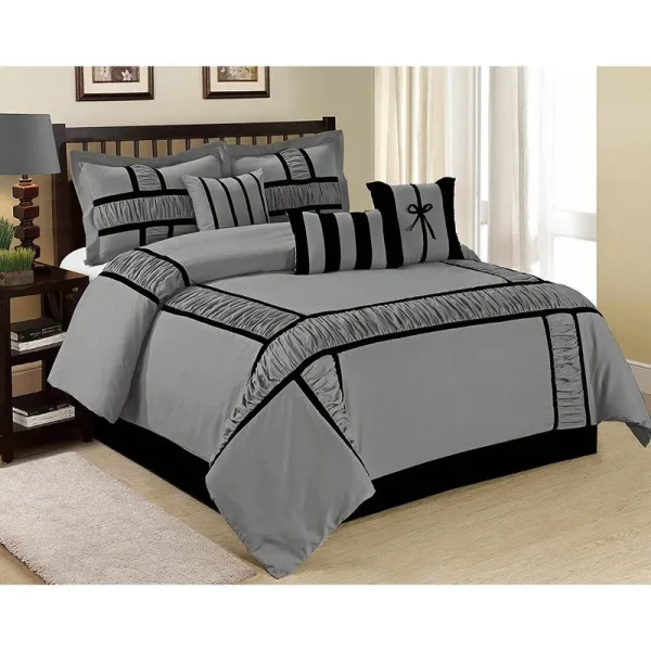 Rowley Microfiber 7 Piece Comforter Set Lark Manor Color: Gray/Black, Size: Queen Comforter + 6 Additional Pieces