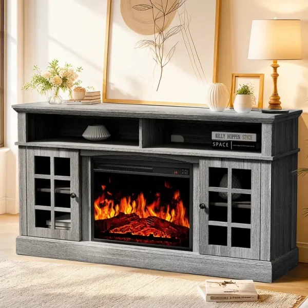 Electric Fireplace TV Stand for 75 Tvs Fireplace Entertainment Center TV Console Table with 23 Fireplace, Holds up to 200 lb