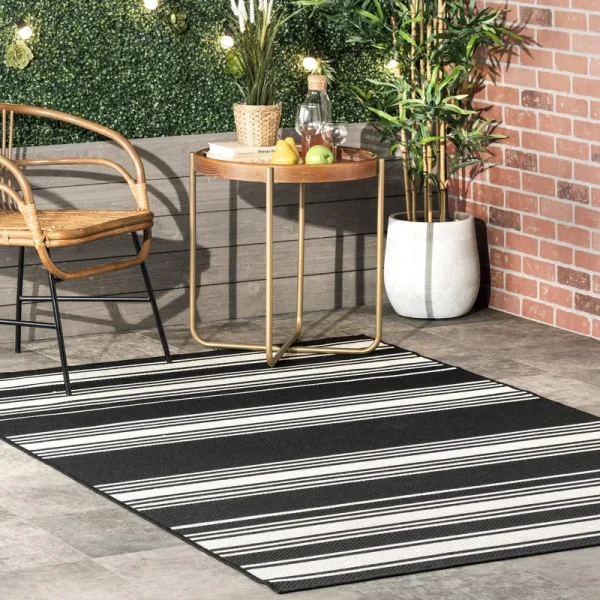 Lauren Liess Romy Striped Indoor/Outdoor Area Rug - 6' 7" x 9' - Black