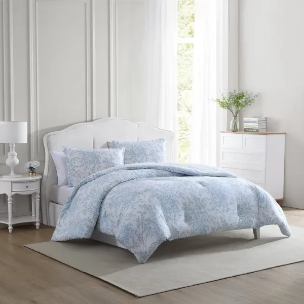 Laura Ashley Bedford Reversible Cotton Blue Comforter Set - King