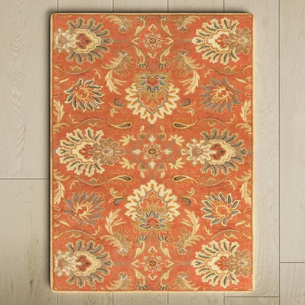 Aaron Oriental Hand-Tufted Wool Terracotta/Orange/Dusty Sage Area Rug Birch Lane Rug Size: Rectangle 2' x 3'