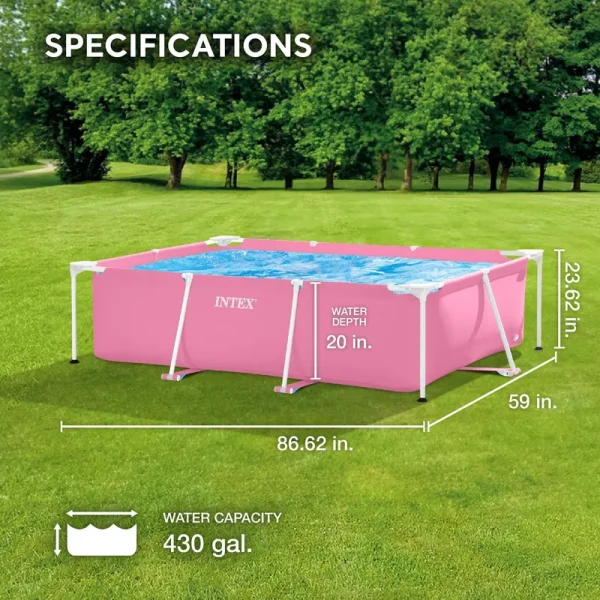 Intex 86" x 23" Outdoor Rectangular Frame Above Ground Swimming Pool, Pink
