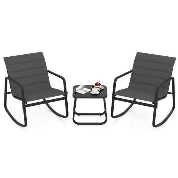 Tangkula 3 Piece Outdoor Rocking Bistro Set Outdoor Conversation Set for Balcony Garden & Poolside