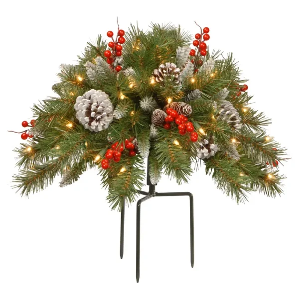 National Tree 18" Frosted Berry Urn Filler with Battery Operated Warm White LED Lights