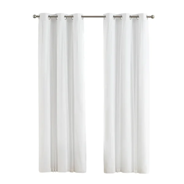 Your Zone Blackout with Sheer Overlay Grommet Curtain Panel - White - 37 x 84 in