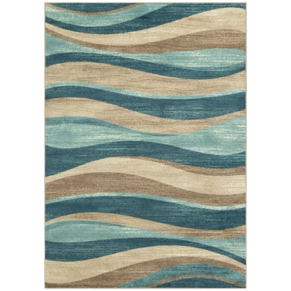 Mainstays Geometric Blue Brown Waves Indoor Area Rug, 5' x 7'