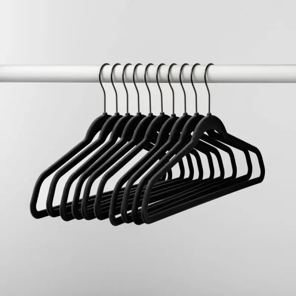 10pk Flocked Hangers Black - Brightroom