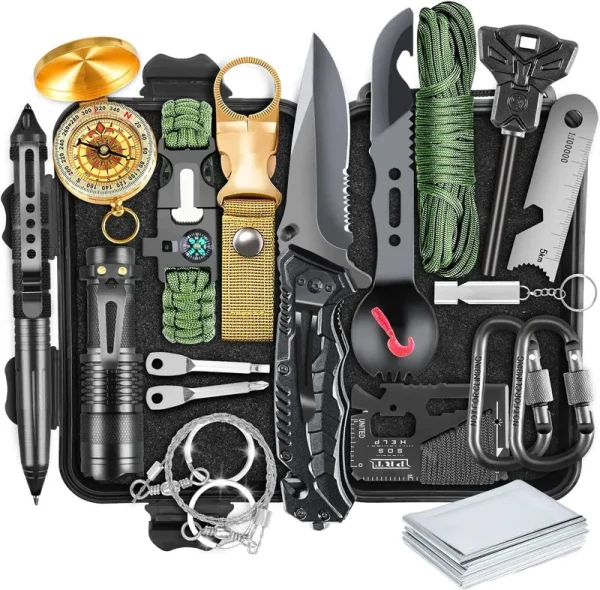XKASE Survival Kits, Gift for Men Dad Husband, Emergency Survival Gear and Equipment 19 in 1, Fishing Hunting Birthday for Men, Camping Accessories, Cool