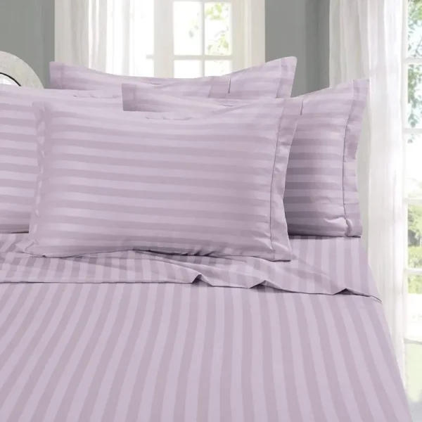 1500 Series 6-Piece Damask Stripe Bed Sheet Set Queen Lavender/Lilac