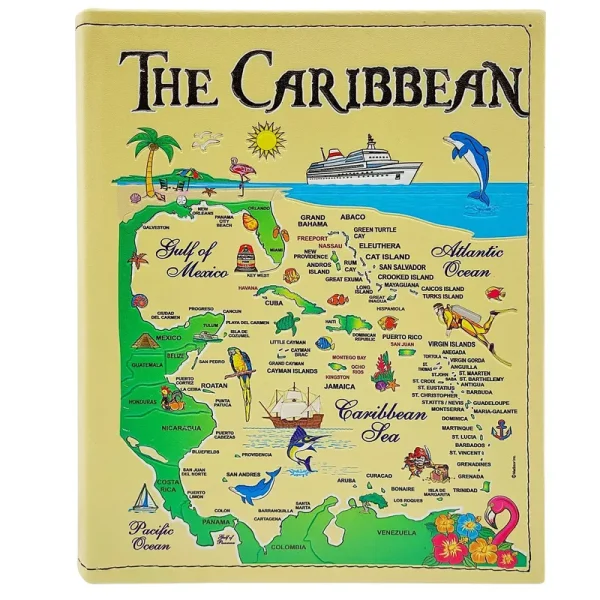 Caribbean Photo Album Leather Picture Albums Caribbean Islands Map Gift Souvenir 4x6, Caribbean Countries Included, Vacations Memories, Best