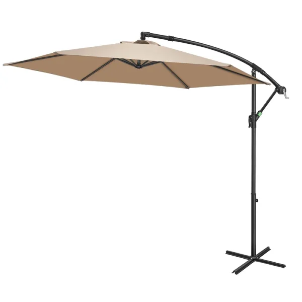 Fruiteam 10ft Patio Offset Umbrella Cantilever Umbrella, Large Hanging Market Umbrella with Crank & Cross Bar, Waterproof UV Protection Outdoor