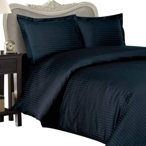 Italian 800 Thread Count Egyptian Cotton Sheet Set Deep Pocket, Full, Navy Stripe, Premium Italian Finish