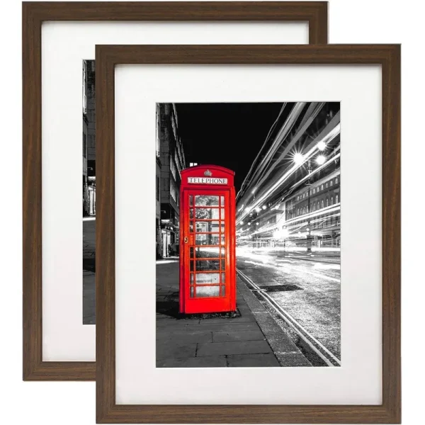 Americanflat 11x14 Walnut Picture Frame with Shatter-Resistant Glass - Displays 8x10 Photos with Mat or 11x14 Without Mat - 2 Pack