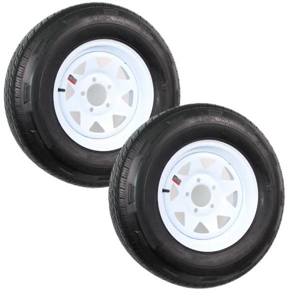 Ecustomrim 2 - Pk Radial Trailer Tire on Rim ST205/75R14 Load D 14" 5 Lug Spoke Wheel White