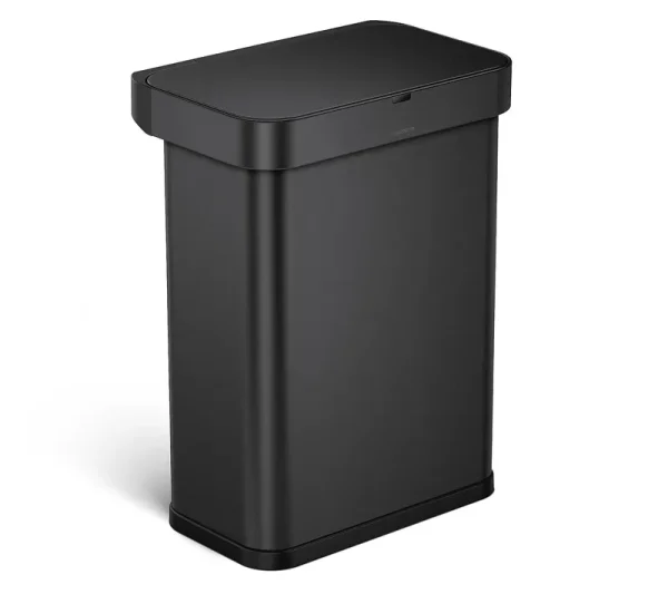 simplehuman 58L Rectangular Sensor Can with Voice Control, Matte Black Steel