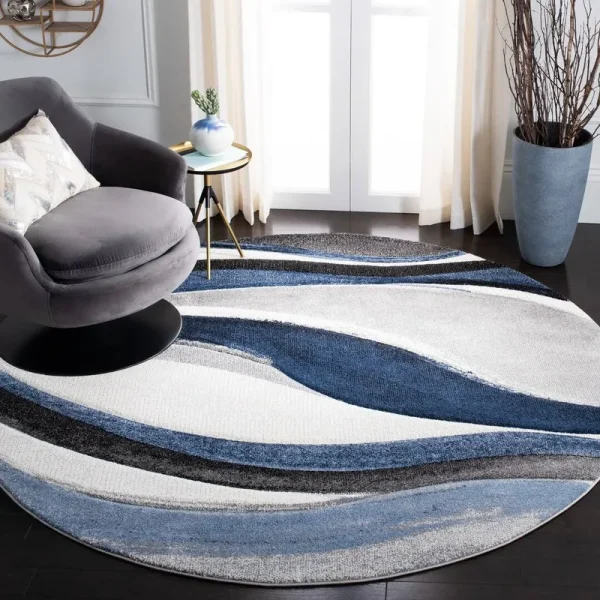 Tornillo Abstract Gray/Blue Area Rug Orren Ellis Rug Size: Round 6'7