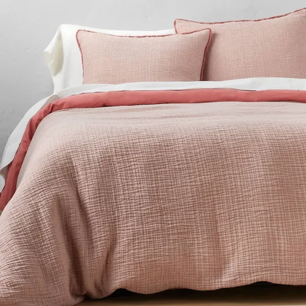 Full/Queen Textured Chambray Cotton Duvet & Sham Set Rose - Casaluna