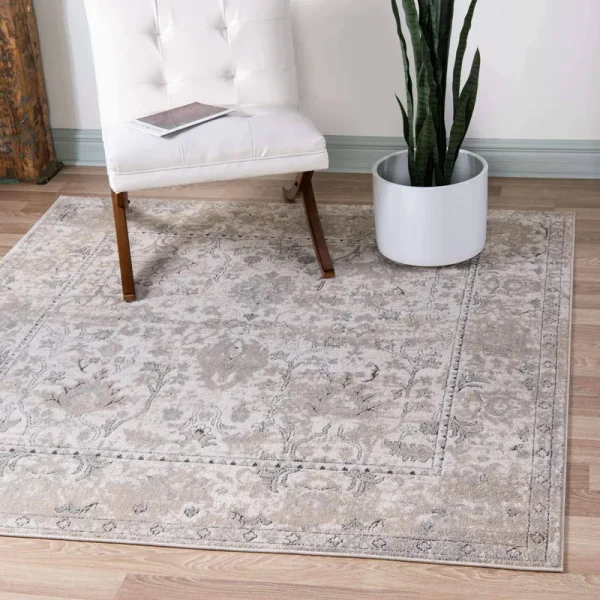 Unique Loom Portland 4 ft Square Ivory Area Rug