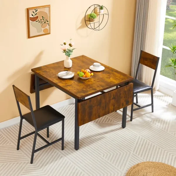 Folding Dining Table, Kitchen Table Foldable Dining Room Dinner Drop Leaf Tables for Small Spaces, Seats 2 - 6 People, 63.2'' L x 35.5'' W x 30.5'' H, Rustic Brown