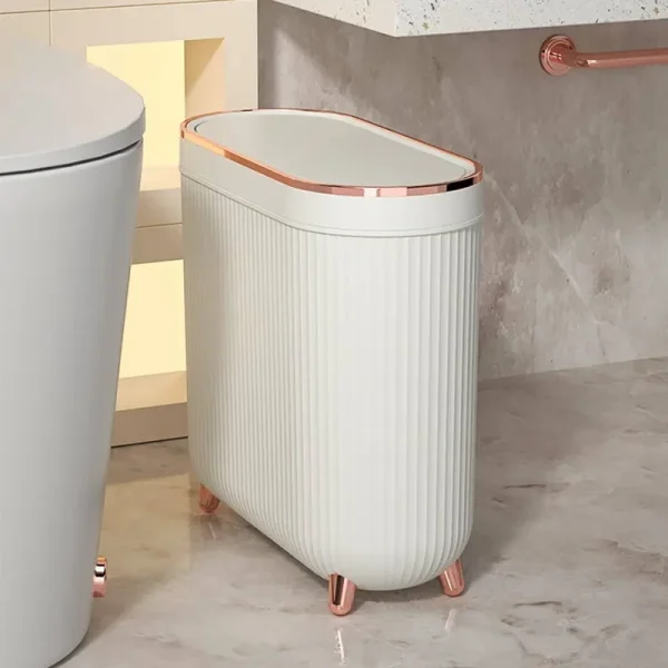 Aupekro Bathroom Trash Can with Lid, 3.1 Gallon12 Liter Slim Rubbish Bin Wastebasket, Rectangular Plastic Narrow Garbage Container Bin F