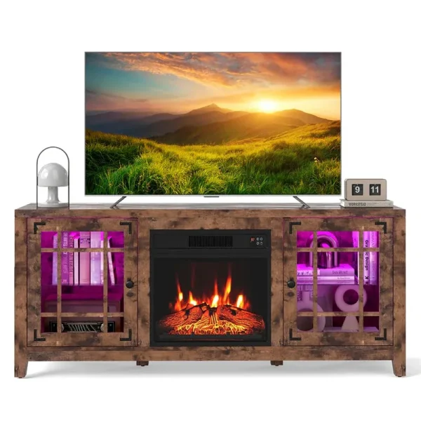 58" Electric Fireplace TV Stand for 65 Inch TVs, Entertainment Center with 18" Fireplace Heater, Remote, LED Lights & Adjustable Shelves