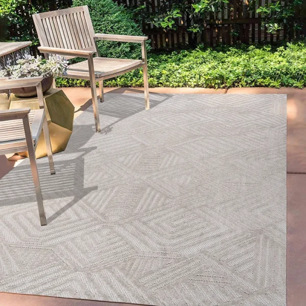 Jonathan Y Jordan High-Low Pile Art Deco Geometric Indoor/Outdoor Area Rug - Beige - 3x5 Feet