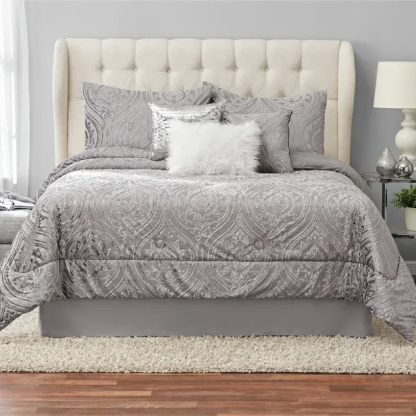 Mainstays Cougar Burnout Velvet Ogee 7-Piece Comforter Set King Grey