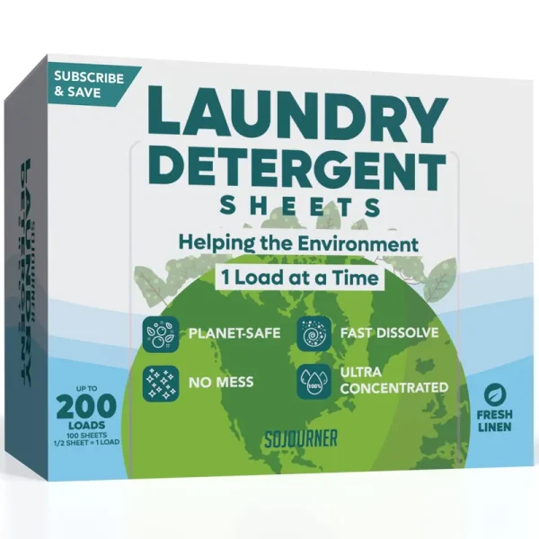 Eco Friendly Laundry Detergent Sheets (100 Sheets 200 Loads) Laundry Sheets - Plant Based Free and Clear Laundry Strips for He Machine, Travel, Home