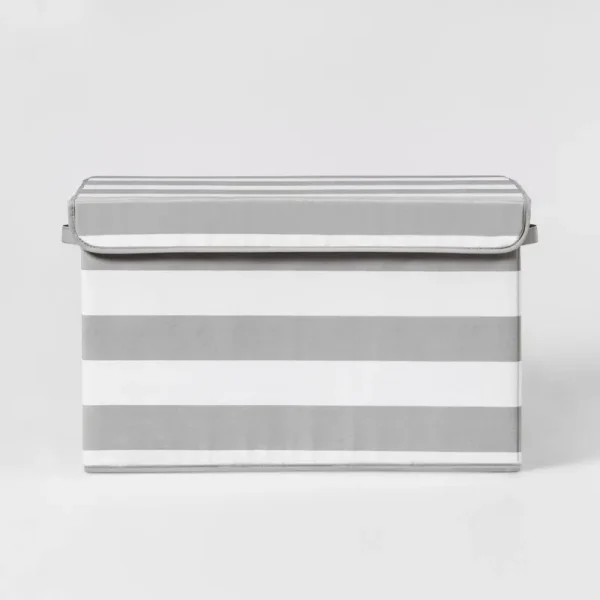 Large Rectangle Storage Stripe Bin Gray - Pillowfort
