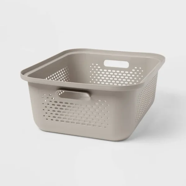 Small Decorative Plastic Bin with Cutout Handles Gray - Brightroom