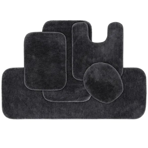 Garland Rug Traditional Dark Gray 5-Piece Washable Bathroom Rug Set