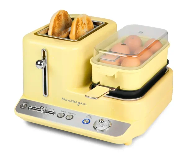 Nostalgia Retro 3-in-1 Breakfast Station, 2-Wide Slot Breakfast Station, Yellow