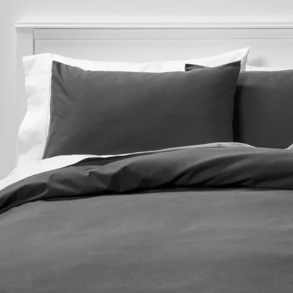 Twin/Extra Long Twin Easy-Care Duvet Cover & Sham Set Dark Gray - Room Essentials